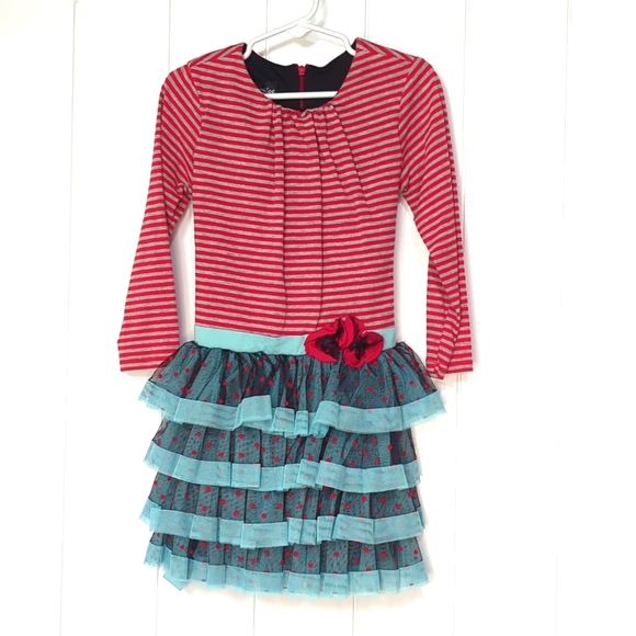 ❤️5/$25   EUC Isobella and Chloe Stripe Ruffle Dress - Picture 1 of 4